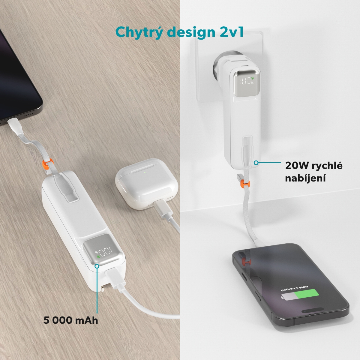 Epico 2in1 5000mAh powerbanka a adaptér ET30 
