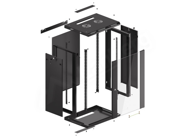 LANBERG 19" RACKOVÁ SKRIŇA PRO MONTÁŽ NA STENU 18U/ 600X450 (FLAT PACK) S PROSKLENÝMI DVERMI ČIERNA V2 