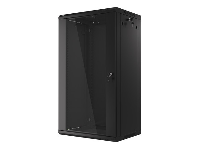 LANBERG 19" RACKOVÁ SKRIŇA PRO MONTÁŽ NA STENU 22U/ 600X450 (FLAT PACK) S PROSKLENÝMI DVERMI ČIERNA V2 