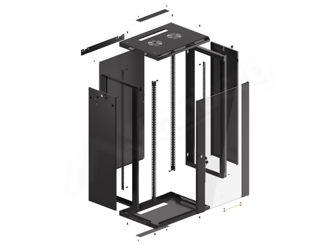 LANBERG 19" RACKOVÁ SKRIŇA PRO MONTÁŽ NA STENU 22U/ 600X450 (FLAT PACK) S PROSKLENÝMI DVERMI ČIERNA V2 