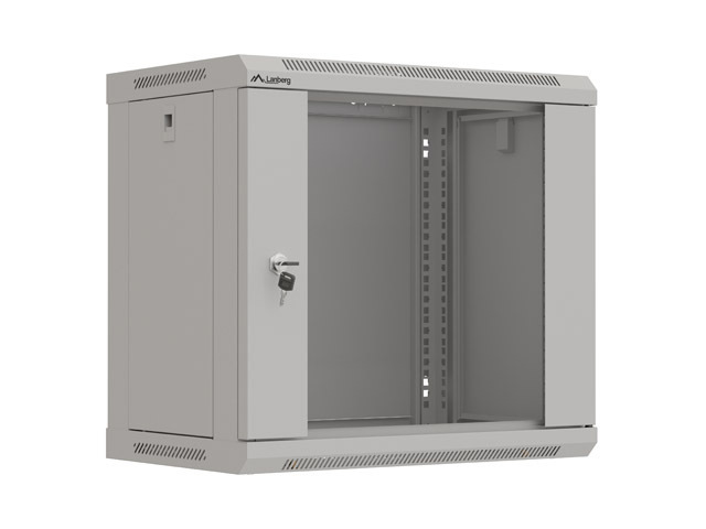 LANBERG 19" RACKOVÁ SKRIŇA PRO MONTÁŽ NA STENU 9U/ 540X350 (FLAT PACK) S PROSKLENÝMI DVERAMI ŠEDÁ 
