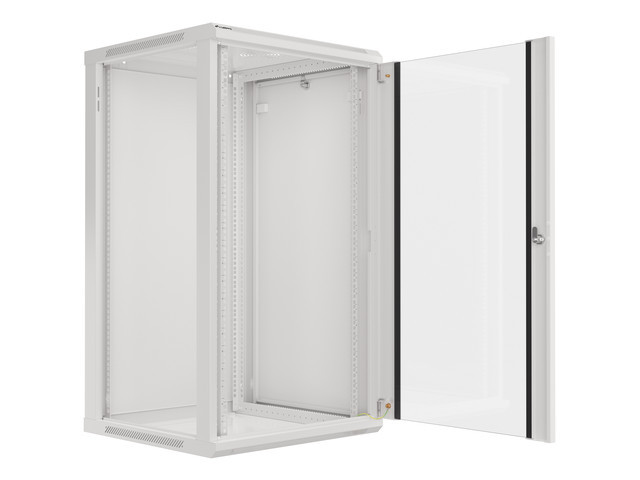 LANBERG 19" RACKOVÁ SKRIŇA PRO MONTÁŽ NA STENU 22U/ 600X600 (FLAT PACK) S PROSKLENÝMI DVERAMI ŠEDÁ V2 