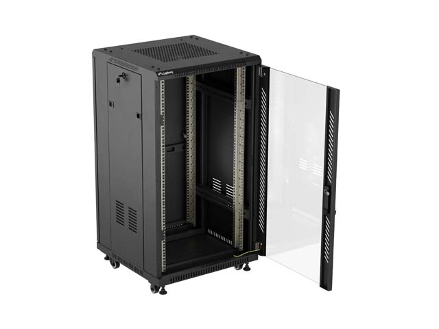 LANBERG INŠTALAČNÝ SKRIŇOVÝ ROZVADEČ 19" 22U 600X600 ČIERNE SKLENENÉ DVERE (PLOCHÉ BALENIE) 