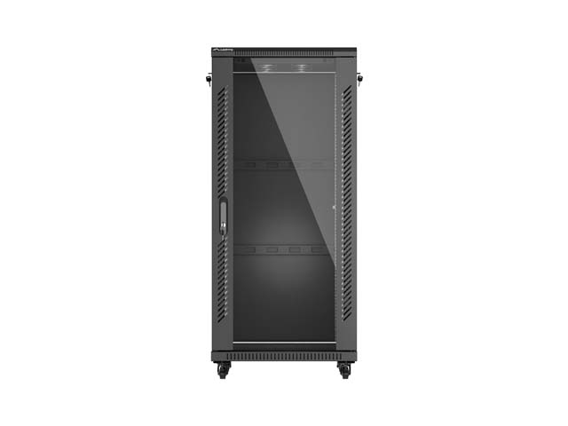 LANBERG 19" VOĽNE STOJÚCA RACKOVÁ SKRIŇA 27U/ 600X600 (FLAT PACK) S PRESKLENÝMI DVERAMI ČIERNA 