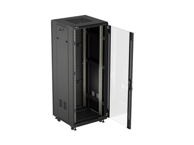 LANBERG 19" VOĽNE STOJÚCA RACKOVÁ SKRIŇA 32U/ 600X600 (FLAT PACK) S PRESKLENÝMI DVERAMI ČIERNA 