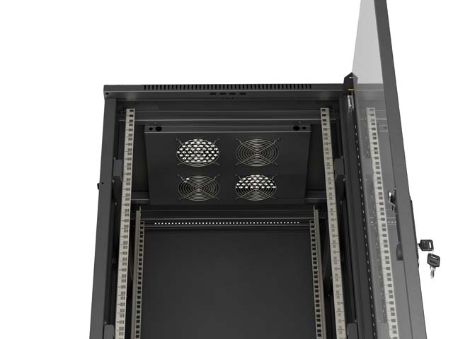 LANBERG 19" VOĽNE STOJÚCA RACKOVÁ SKRIŇA 32U/ 600X600 (FLAT PACK) S PRESKLENÝMI DVERAMI ČIERNA 
