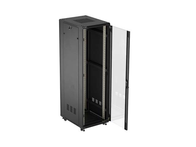 LANBERG 19" VOĽNE STOJÚCA RACKOVÁ SKRIŇA 42U/ 600X800 (FLAT PACK) S PRESKLENÝMI DVERAMI ČIERNA 