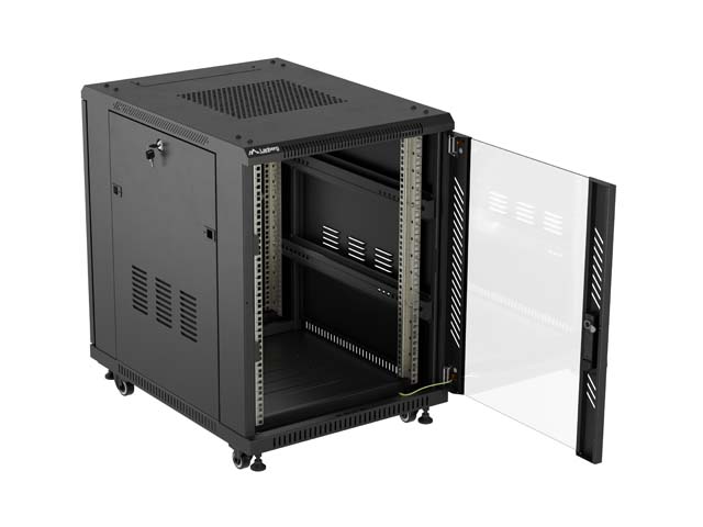 LANBERG INŠTALAČNÝ RACK 19" 15U 600X800 ČIERNE SKLENENÉ DVERE (PLOCHÉ BALENIE) 