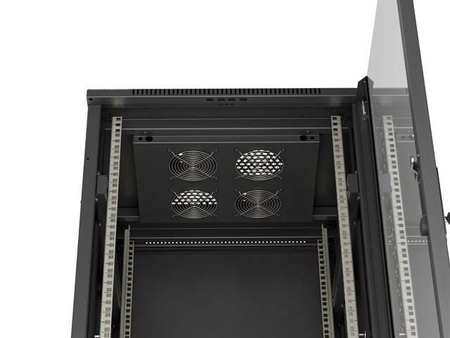 LANBERG 19" VOĽNE STOJÚCA RACKOVÁ SKRIŇA 27U/ 600X600 (FLAT PACK) S PRESKLENÝMI DVERAMI ČIERNA 