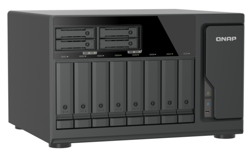 QNAP TVS-h1277AX-R5-16G (AMD Ryzen 5, 16GB DDR5 RAM, 8x 3, 5" + 4x 2, 5", 3x PCIe, 2x 2, 5GbE, 2x 10GbE) 