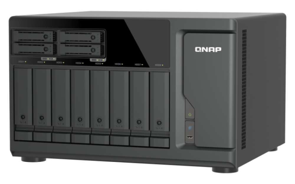 QNAP TVS-h1277AX-R5-16G (AMD Ryzen 5, 16GB DDR5 RAM, 8x 3, 5" + 4x 2, 5", 3x PCIe, 2x 2, 5GbE, 2x 10GbE) 