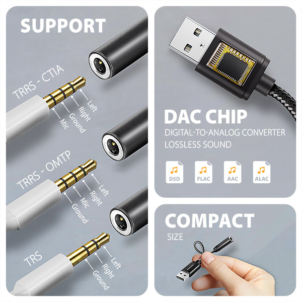 AXAGON ADA-HA, USB-A na 3.5mm jack Hi-Res DAC audio adaptér, 384kHz/ 32bit, stereo 