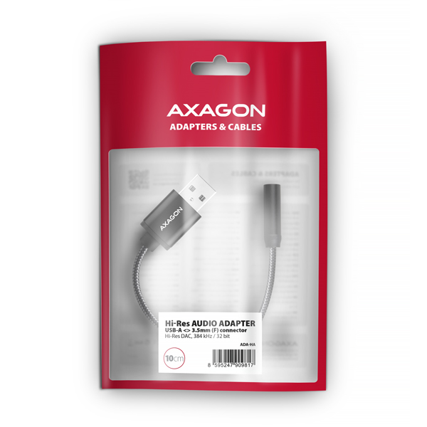 AXAGON ADA-HA, USB-A na 3.5mm jack Hi-Res DAC audio adaptér, 384kHz/ 32bit, stereo 
