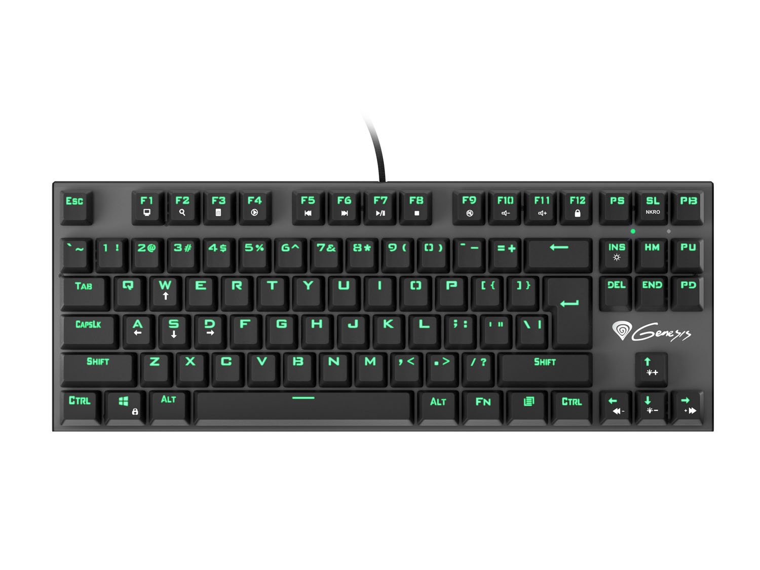 Genesis herní mechanická klávesnice THOR 300/ Green light/ Outemu Blue/ Drátová USB/ US layout/ Černá
