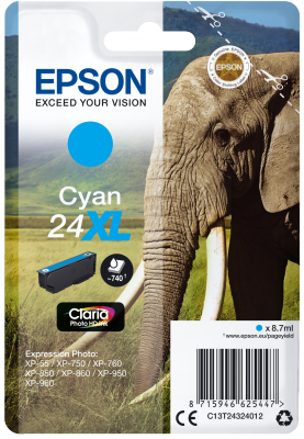 Epson Singlepack Cyan 24XL Claria Photo HD Ink