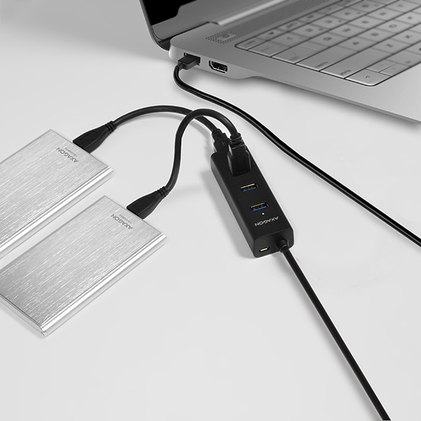 AXAGON HUE-S2BL, 4x USB 3.0 CHARGING húb, micro USB napr. konektor, kábel USB-A 1.2m 