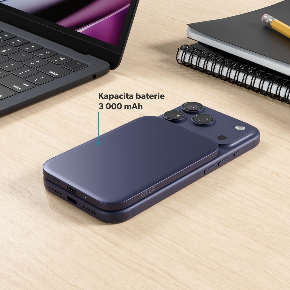 Epico Slim 3000mAh Mag+ powerbanka EM31b - modrá 