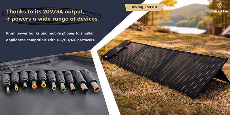 Solárny panel Viking L60 PD/ 60W výkon/ USB-A QC/ USB-C PD/  