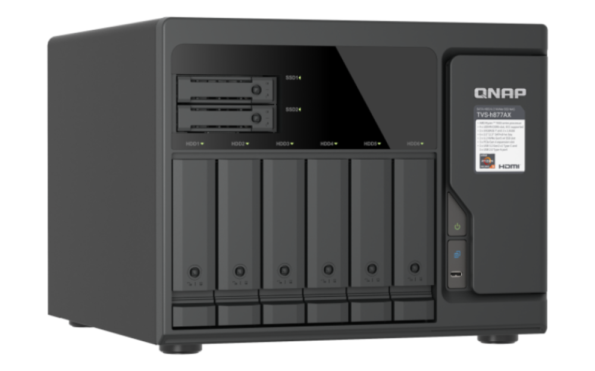 QNAP TVS-h877AX-R5-16G (AMD Ryzen 5, 16GB DDR5 RAM, 6x 3, 5" + 4x 2, 5", 3x PCIe, 2x 2, 5GbE, 2x 10GbE) 