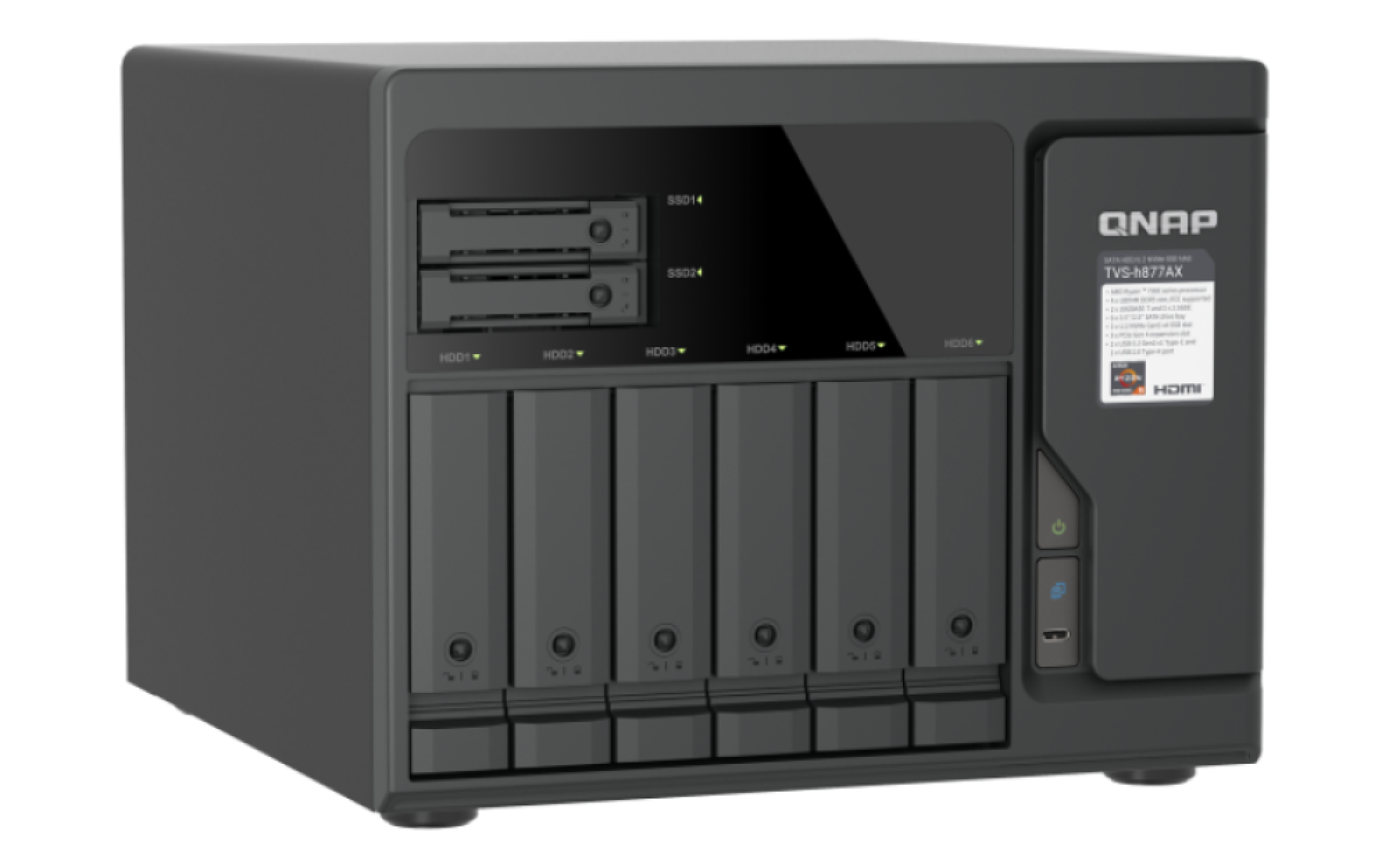 QNAP TVS-h877AX-R5-16G (AMD Ryzen 5, 16GB DDR5 RAM, 6x 3, 5" + 4x 2, 5", 3x PCIe, 2x 2, 5GbE, 2x 10GbE) 