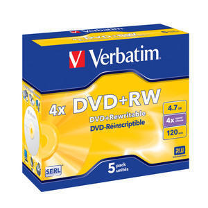 VERBATIM DVD+RW (4x, 4, 7 GB), 5ks/ pack
