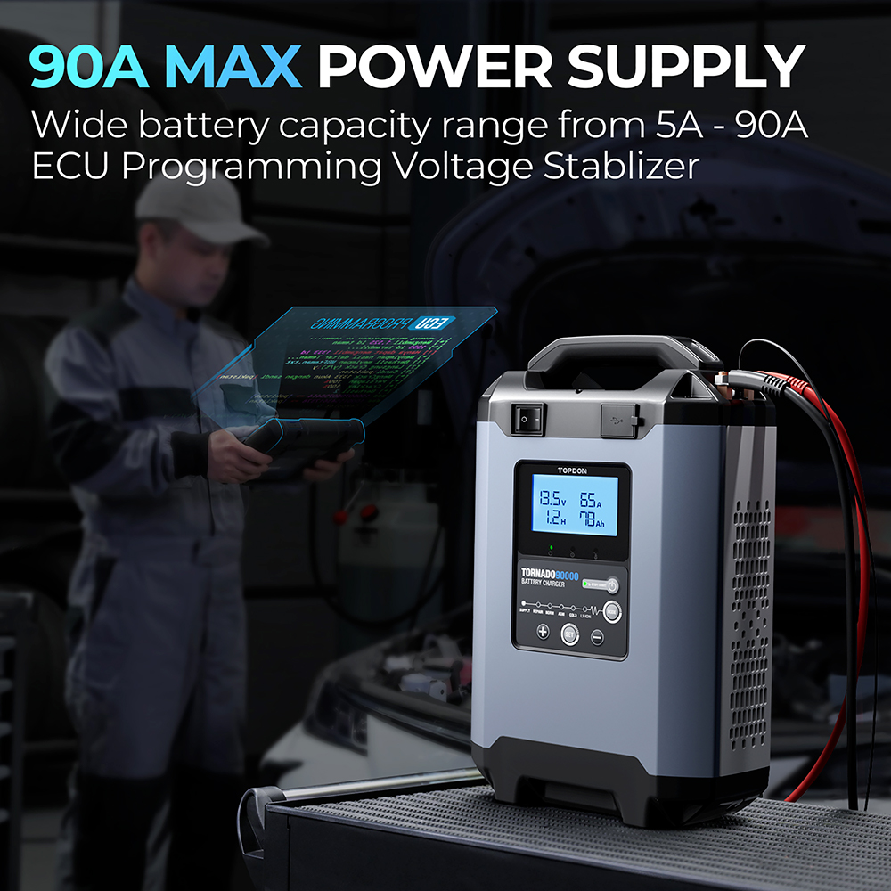 TOPDON Nabíjačka autobatérie Tornado 90000/ Príkon 1600W max/ 20-2800Ah/ Pre 12V a 24V/ 5-90A/ 11-31V 