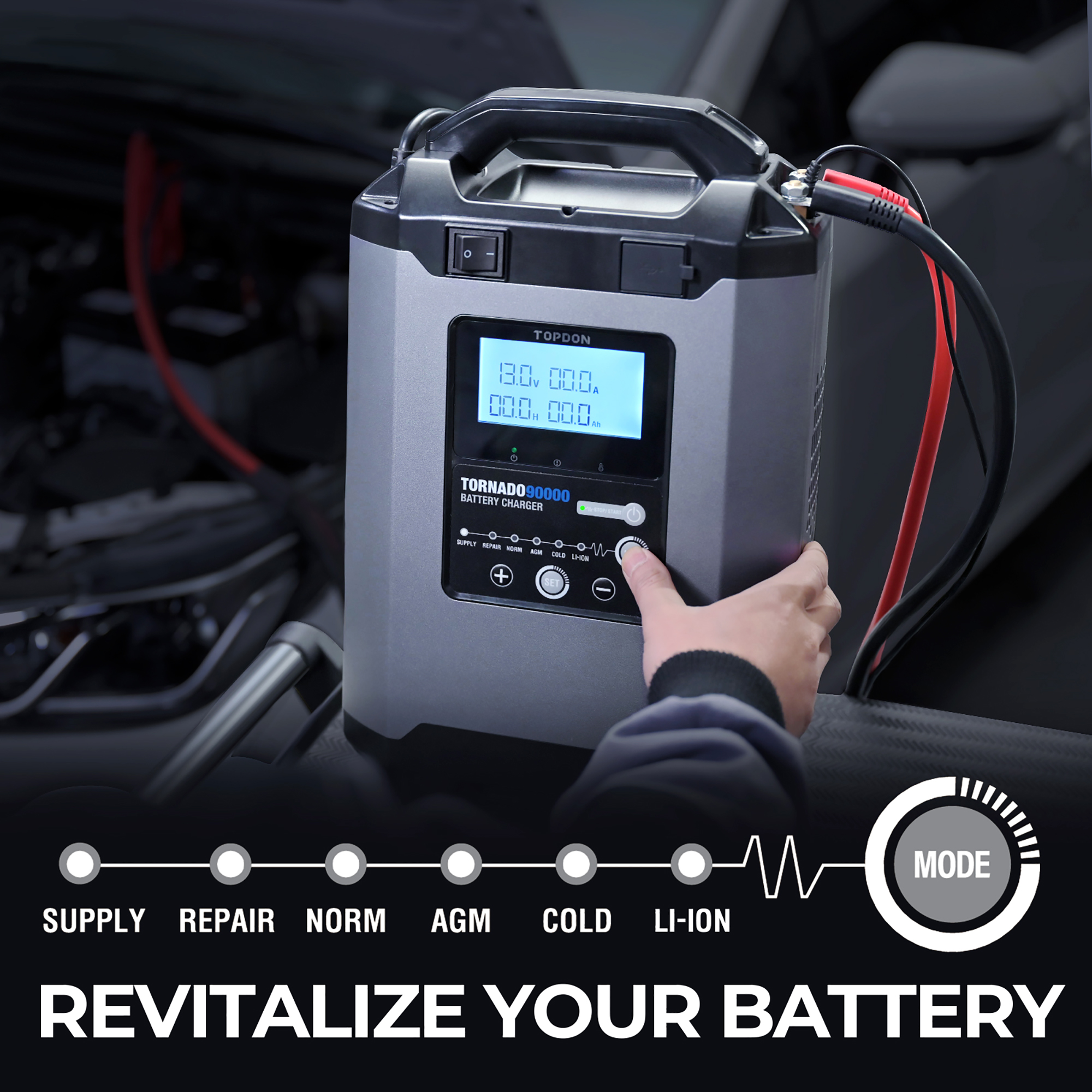TOPDON Nabíjačka autobatérie Tornado 90000/ Príkon 1600W max/ 20-2800Ah/ Pre 12V a 24V/ 5-90A/ 11-31V 