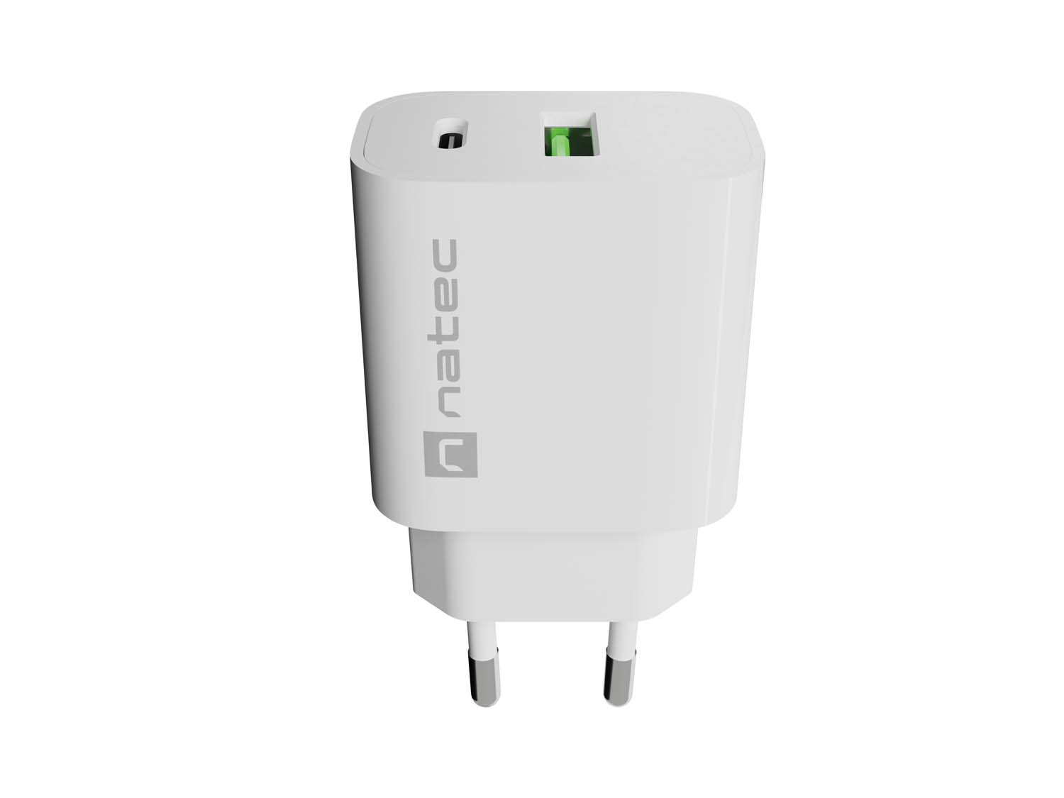 Univerzálna nabíjačka Natec RIBERA 20 W 1X USB-A + 1X USB-C, biela 
