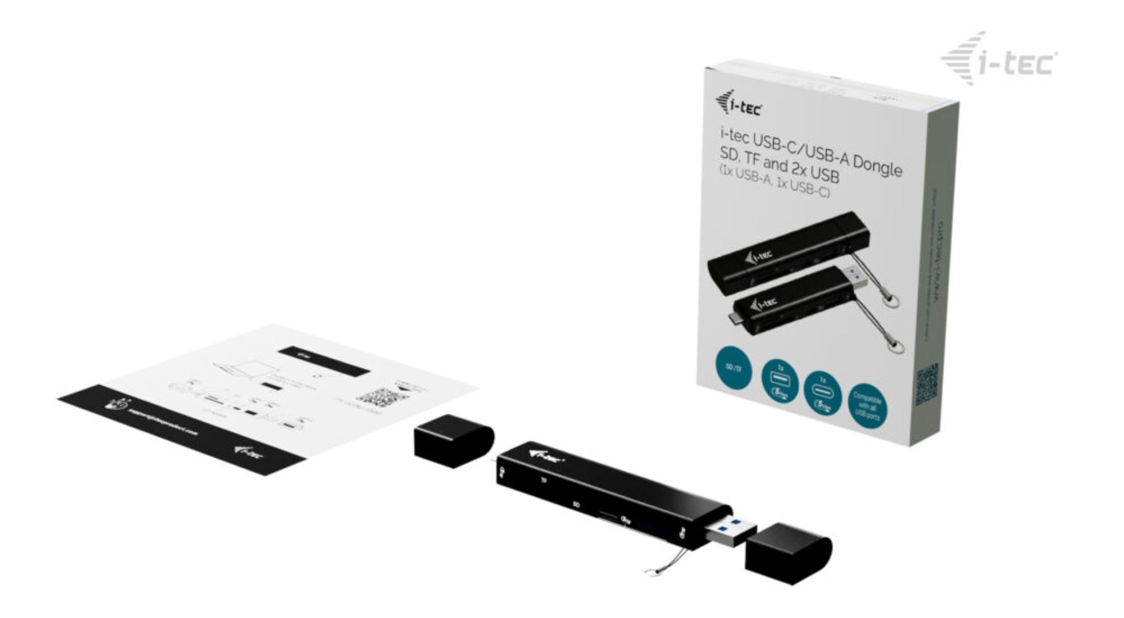 i-tec USB-C/ USB-A Dongle SD/ microSD karta reader + 2x USB port (1x USB-A, 1x USB-C) 