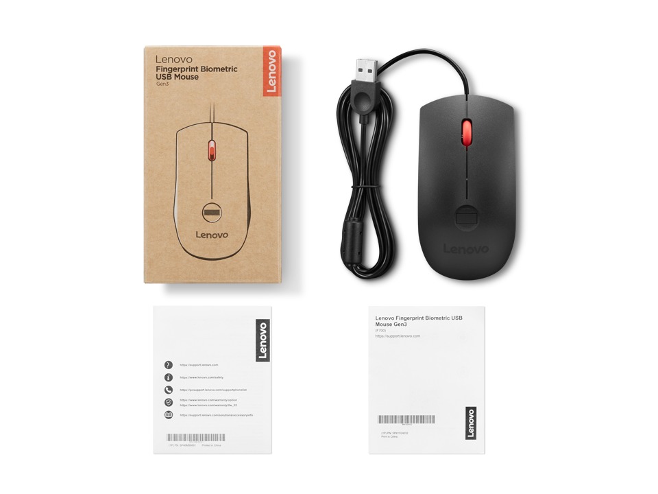 Lenovo Fingerprint Biometric USB Mouse Gen 3/ Kancelárska/ Optická/ 2 000 DPI/ Drôtové USB-A/ Čierna 