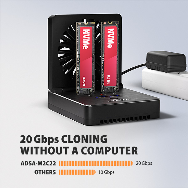 AXAGON ADSA-M2C22, USB-C 20Gbps dokovacia stanica pre 2× M.2 NVMe/ SATA SSD s funkciou klonovania 