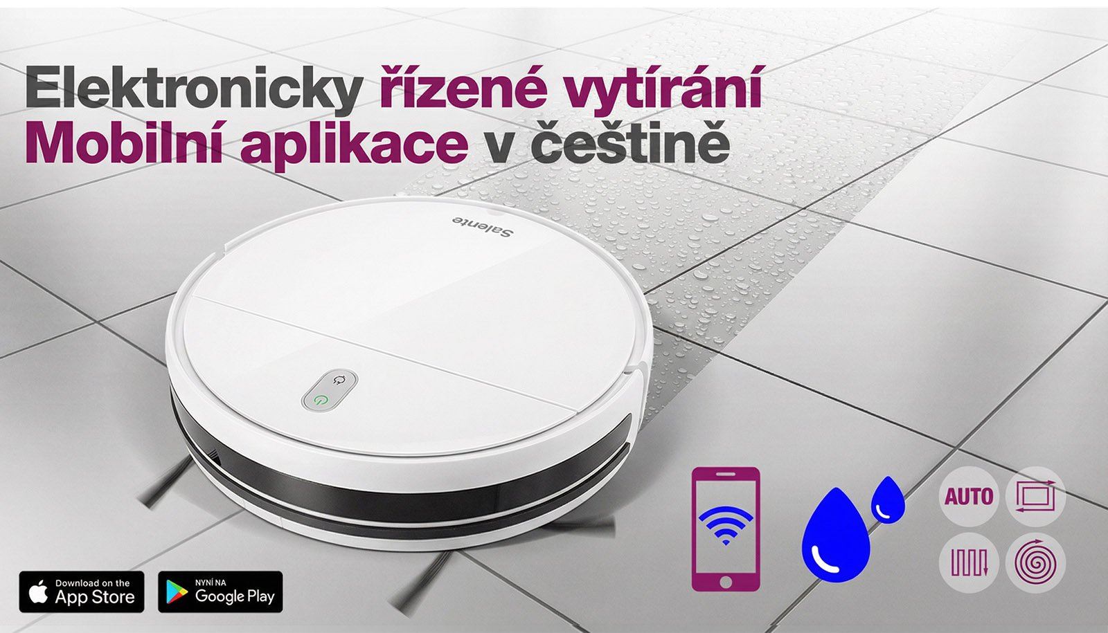 Salente R2, robotický vysávač, stieranie vodou, nabíjacia stanica, biely 