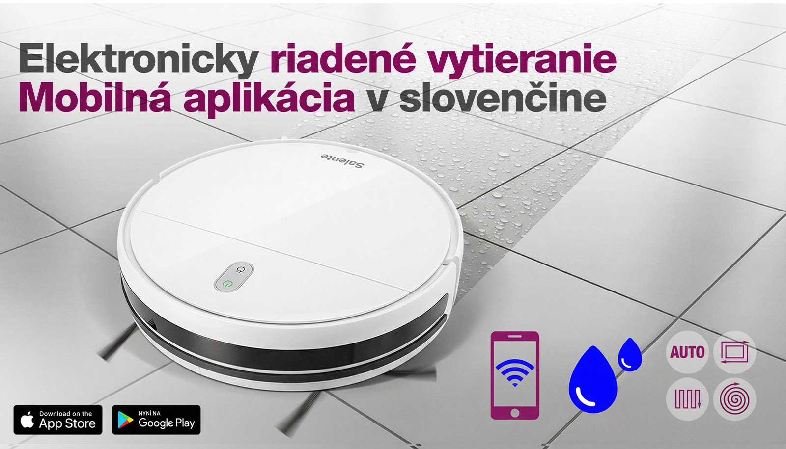 Salente R2, robotický vysávač, stieranie vodou, nabíjacia stanica, biely 