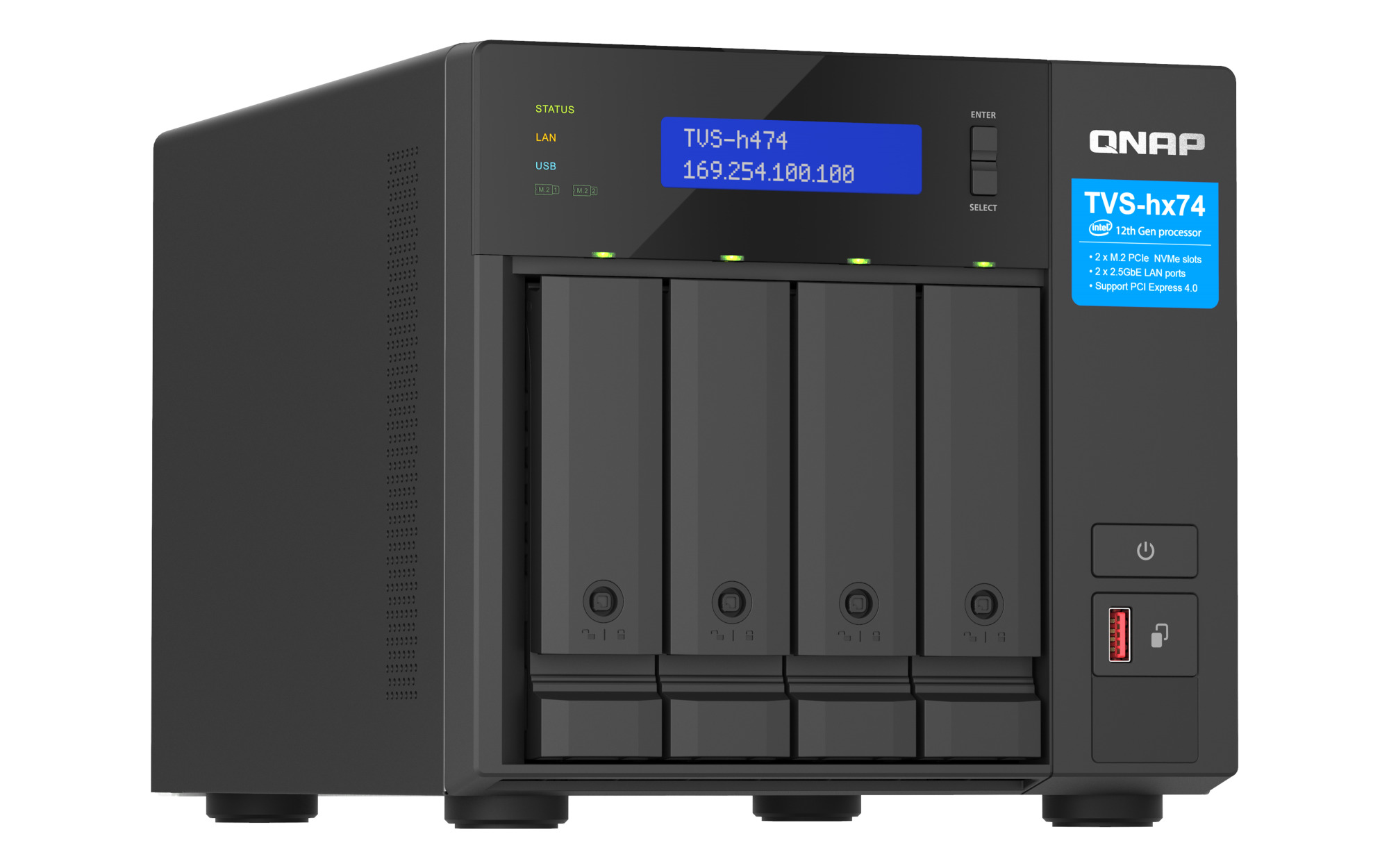 QNAP TVS-h474-i3-8G (4core 4, 3GHz, ZFS, 16GB RAM, 4x SATA, 2x M.2 NVMe, 2x PCIe, 2x 2, 5GbE, HDMI) 