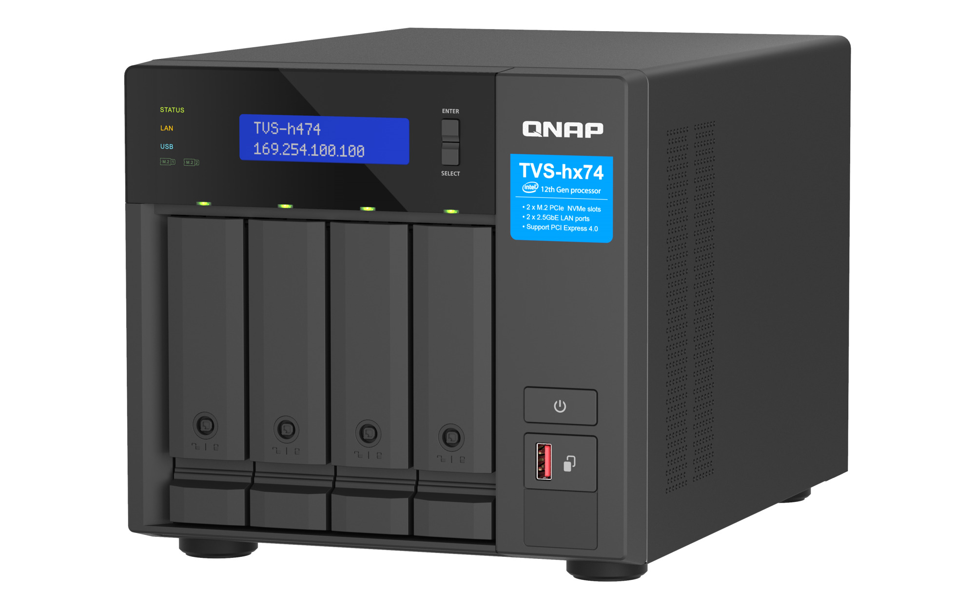 QNAP TVS-h474-i3-8G (4core 4, 3GHz, ZFS, 16GB RAM, 4x SATA, 2x M.2 NVMe, 2x PCIe, 2x 2, 5GbE, HDMI) 