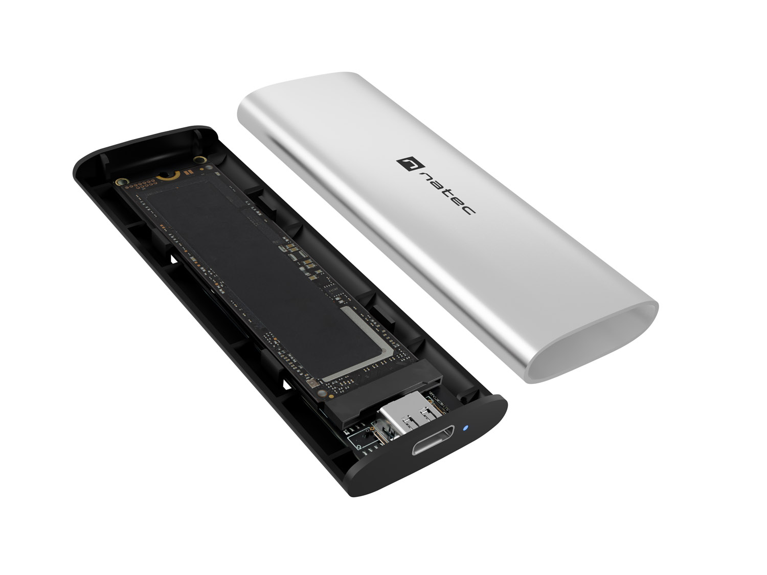 Externý box pre SSD Natec RHINO M.2 NVME LITE USB-C 3.2 GEN 2, hliníkové telo, ARCTIC SILVER 