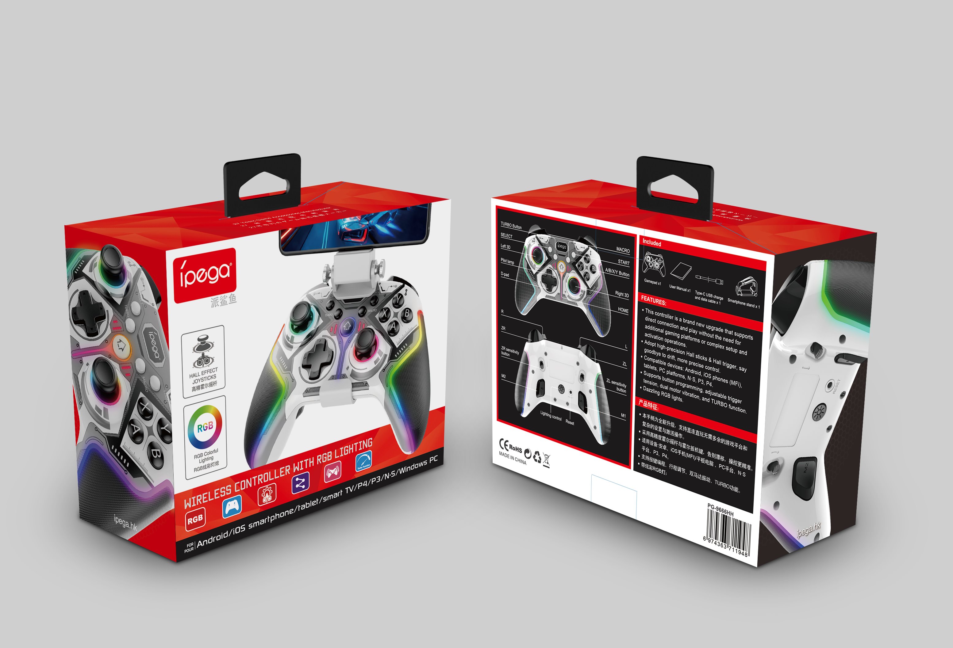 iPega 9666HH Bluetooth RGB Gamepad pre Android/ iOS/ PS3/ PS4/ PC/ N-Switch Gray 