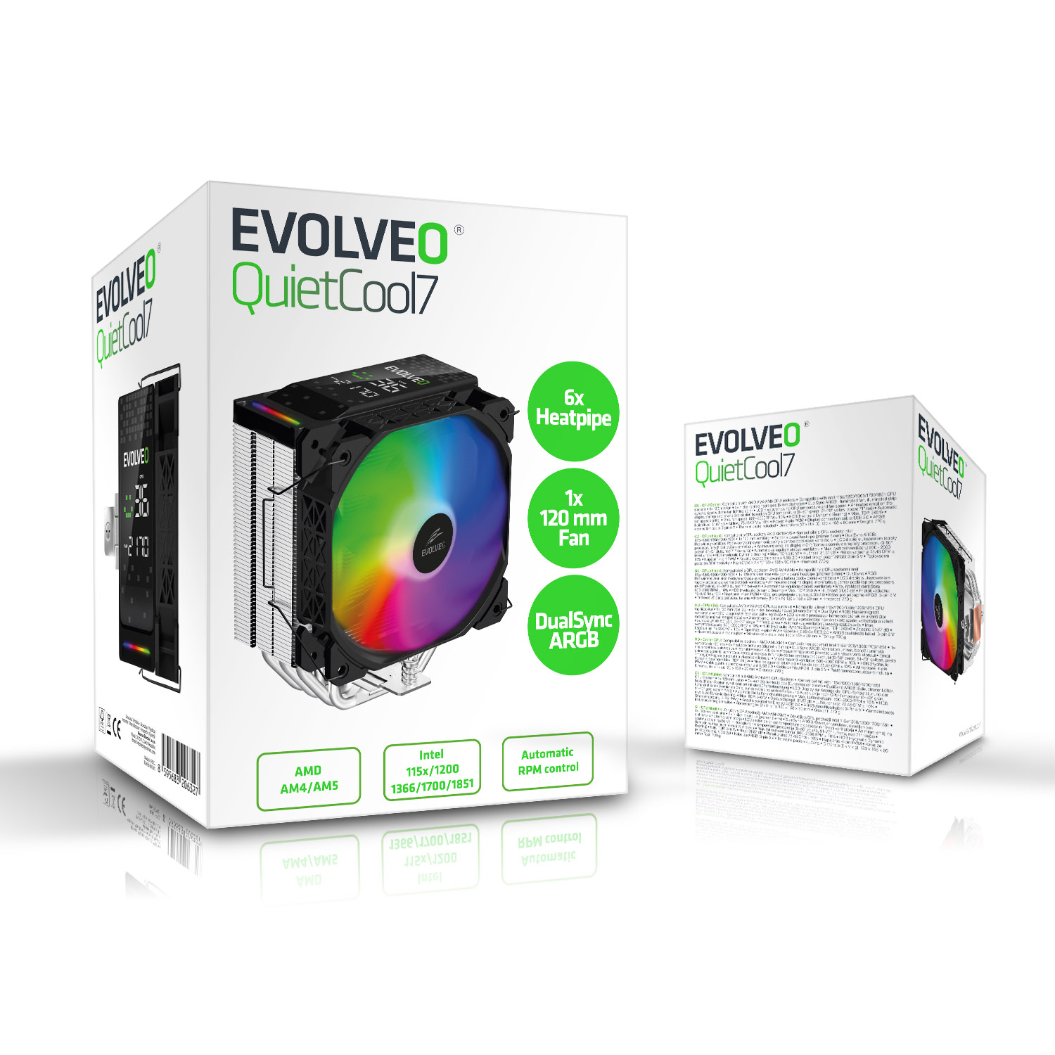 EVOLVEO QuietCool7, CPU chladič s digitálnym displejom, 6x heatpipe, čierny 