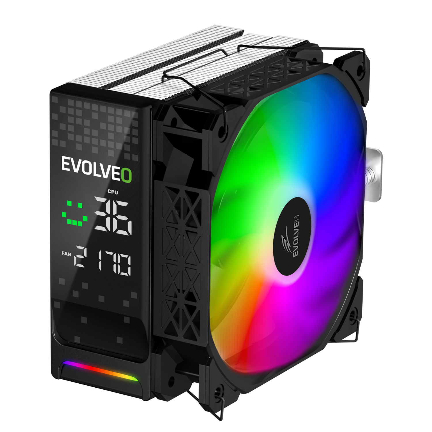 EVOLVEO QuietCool7, CPU chladič s digitálnym displejom, 6x heatpipe, čierny 