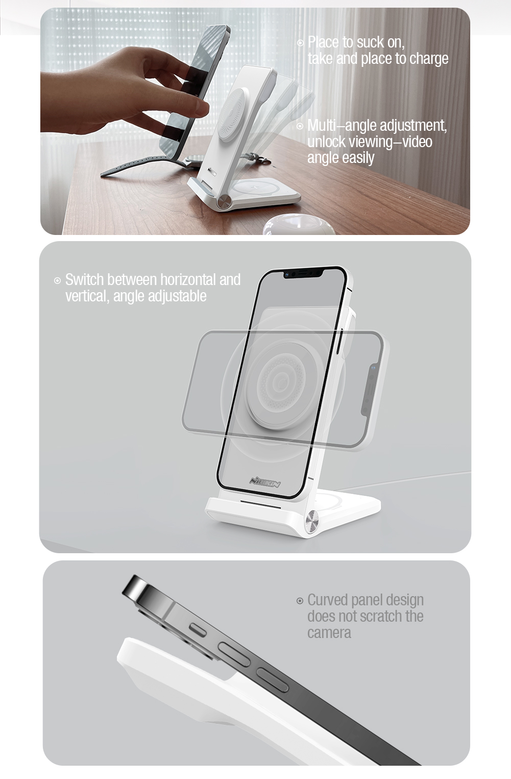 Nillkin PowerTrio 3v1 Bezdrôtová Nabíjačka MagSafe pre Apple Watch White (MFI) 
