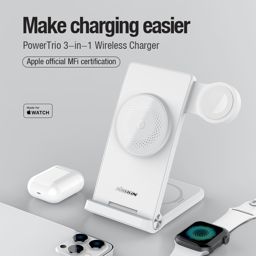 Nillkin PowerTrio 3v1 Bezdrôtová Nabíjačka MagSafe pre Apple Watch White (MFI) 