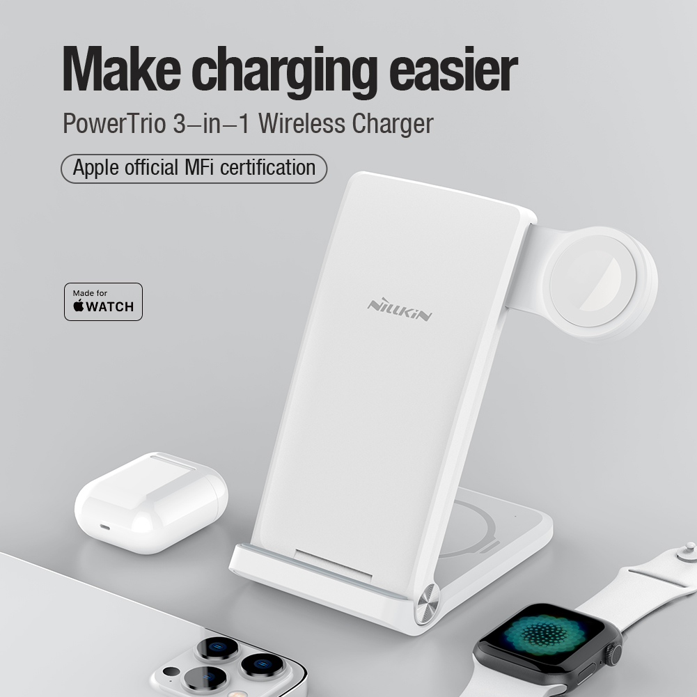 Nillkin PowerTrio 3v1 Bezdrôtová Nabíjačka pre Apple Watch White (MFI) 