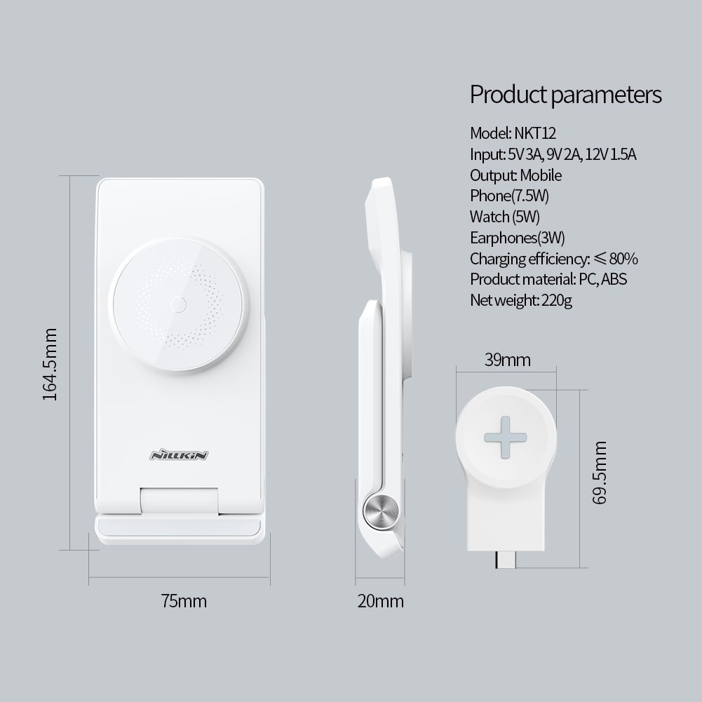 Nillkin PowerTrio 3v1 Bezdrôtová Nabíjačka MagSafe pre Samsung Watch White 