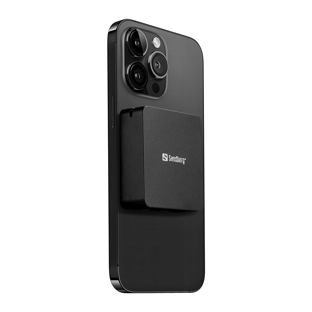 Sandberg 3in1 Magnet Powerbank 5000 mAh, magnetická powerbanka s bezdrôtovým nabíjaním, čierna 