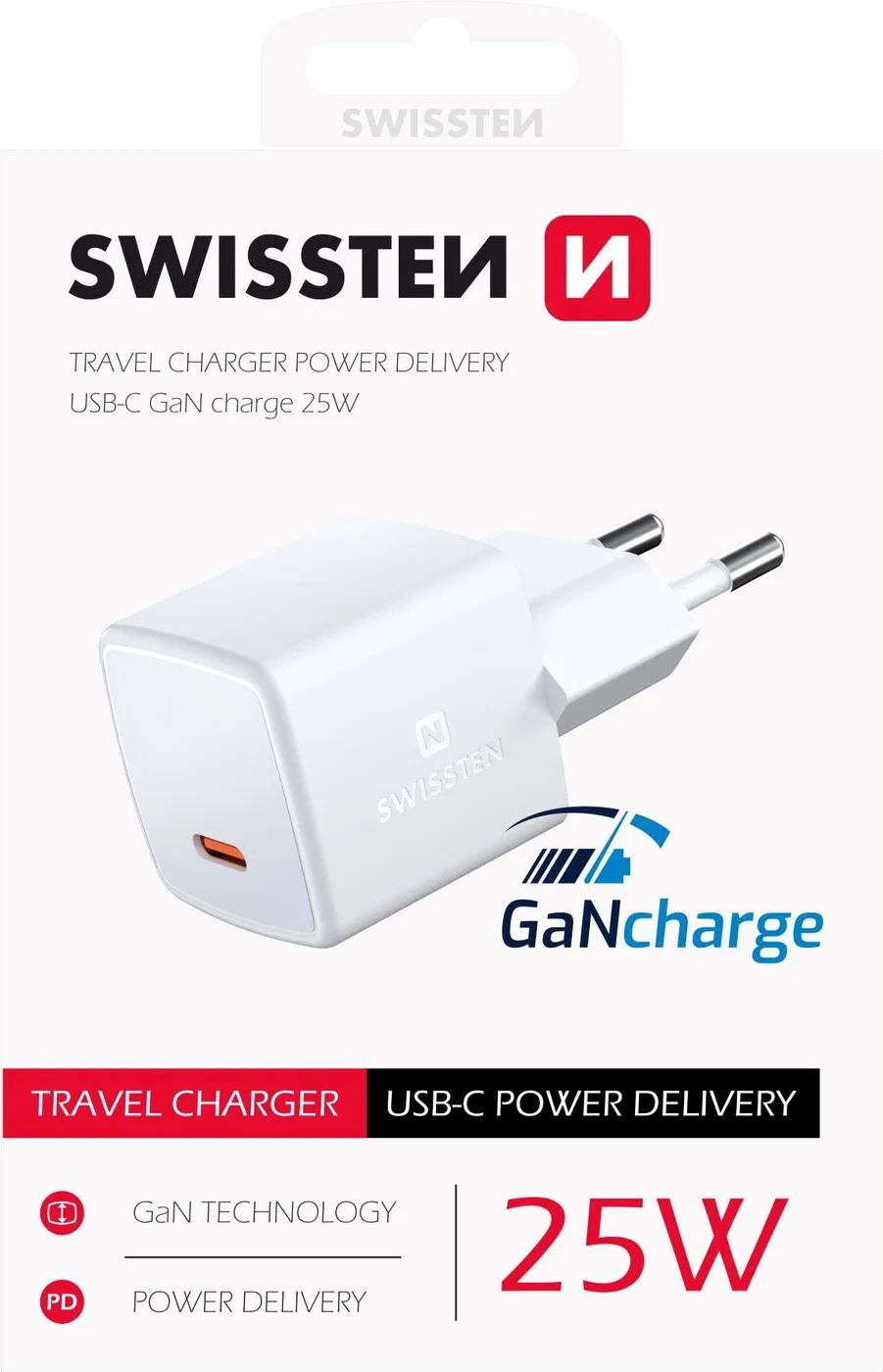 SWISSTEN MINI SIEŤOVÝ ADAPTÉR GaN USB-C 25W POWER D 