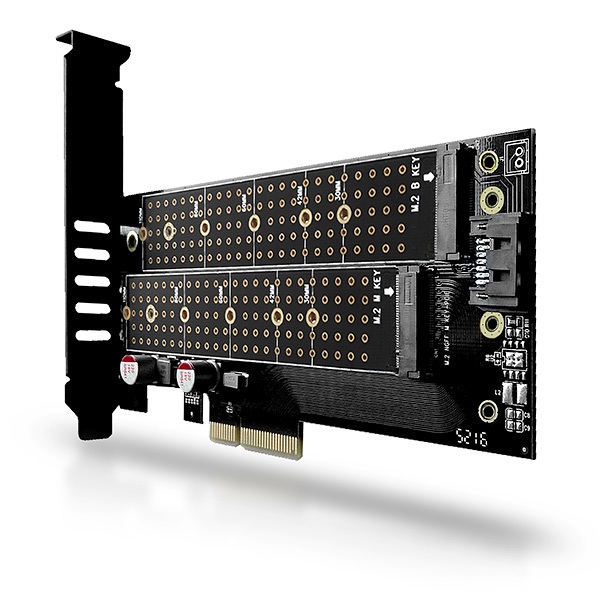 AXAGON PCEM2-D, PCIe x4 - M.2 NVMe M-key + SATA B-key slot adaptér, vr. LP 