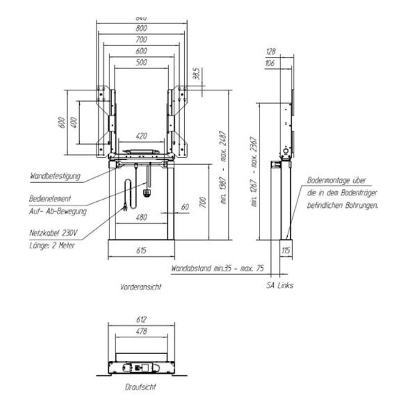 Držiak MEBIKON eQLift Next Wall/ Floor Compact 80 mm/ s 