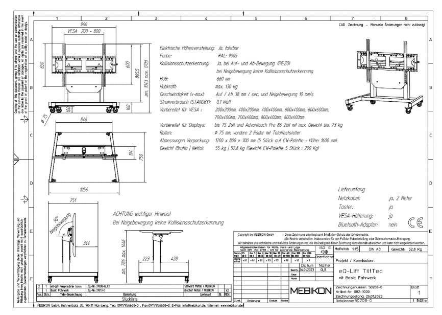 Mobilný stojan MEBIKON eQ Lift TiltTec Basic 