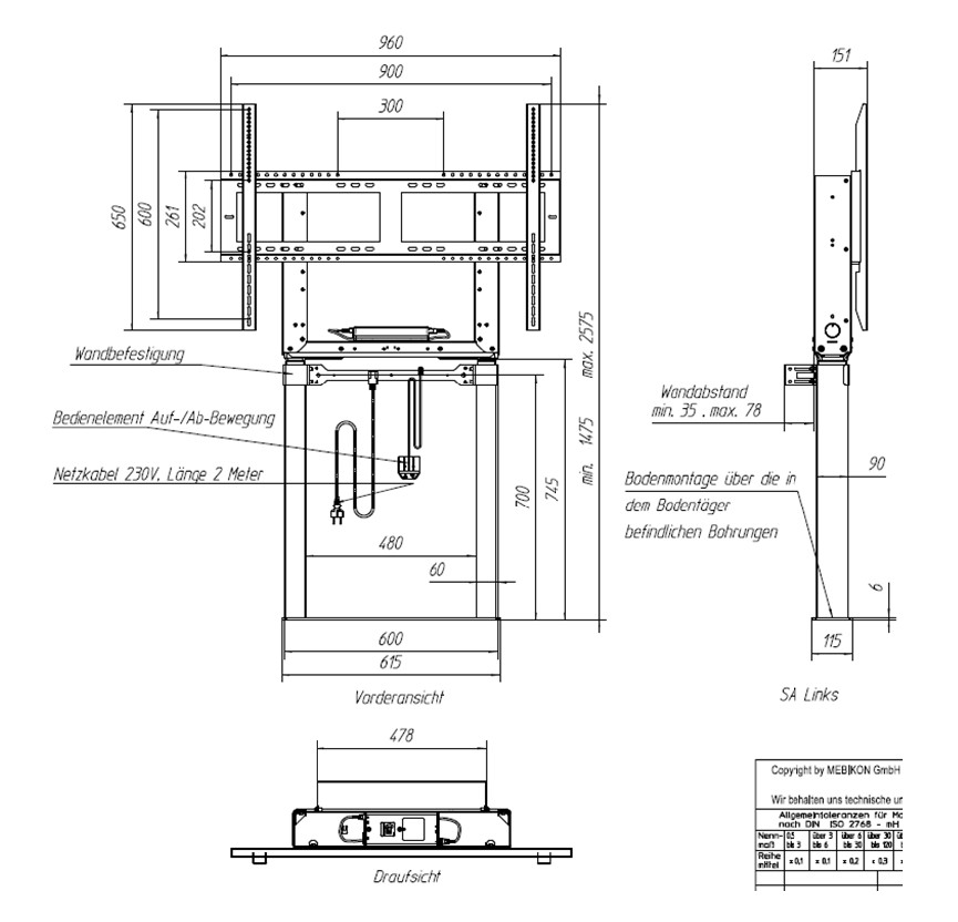 Držiak MEBIKON eQLift Next Wall/ Floor 80 mm/ s 