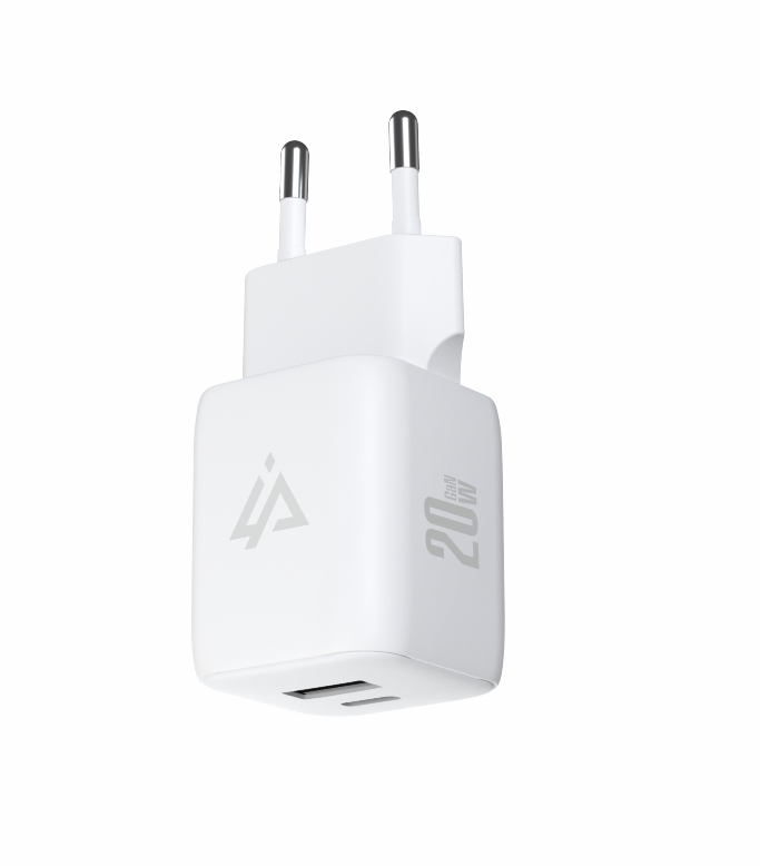 GaN SIEŤOVÁ NABÍJAČKA 20W (USB-C + USB-A) BIELA 
